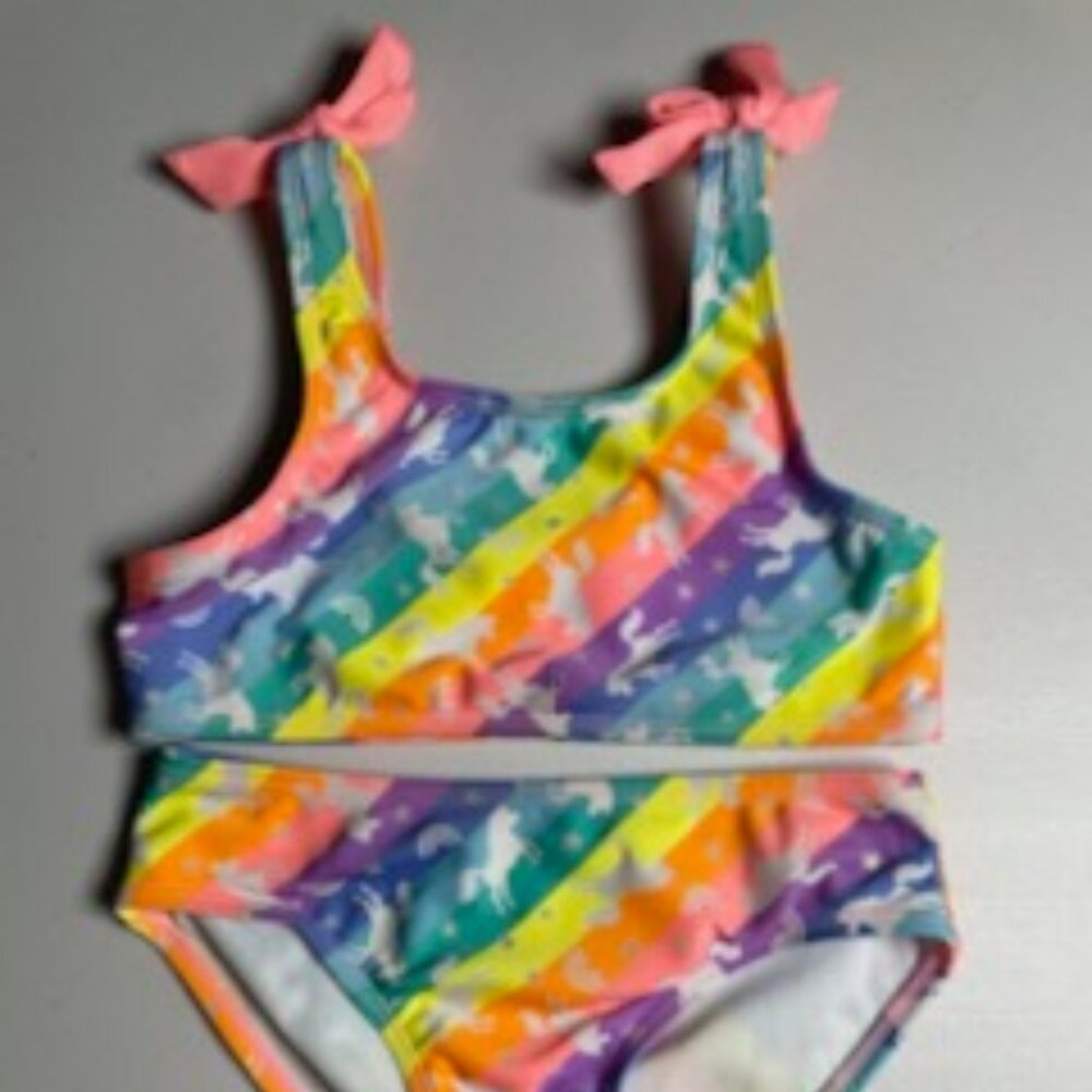 Cat & Jack Girls Unicorn Rainbow 2-Piece Swimsuit, Size 6/6X